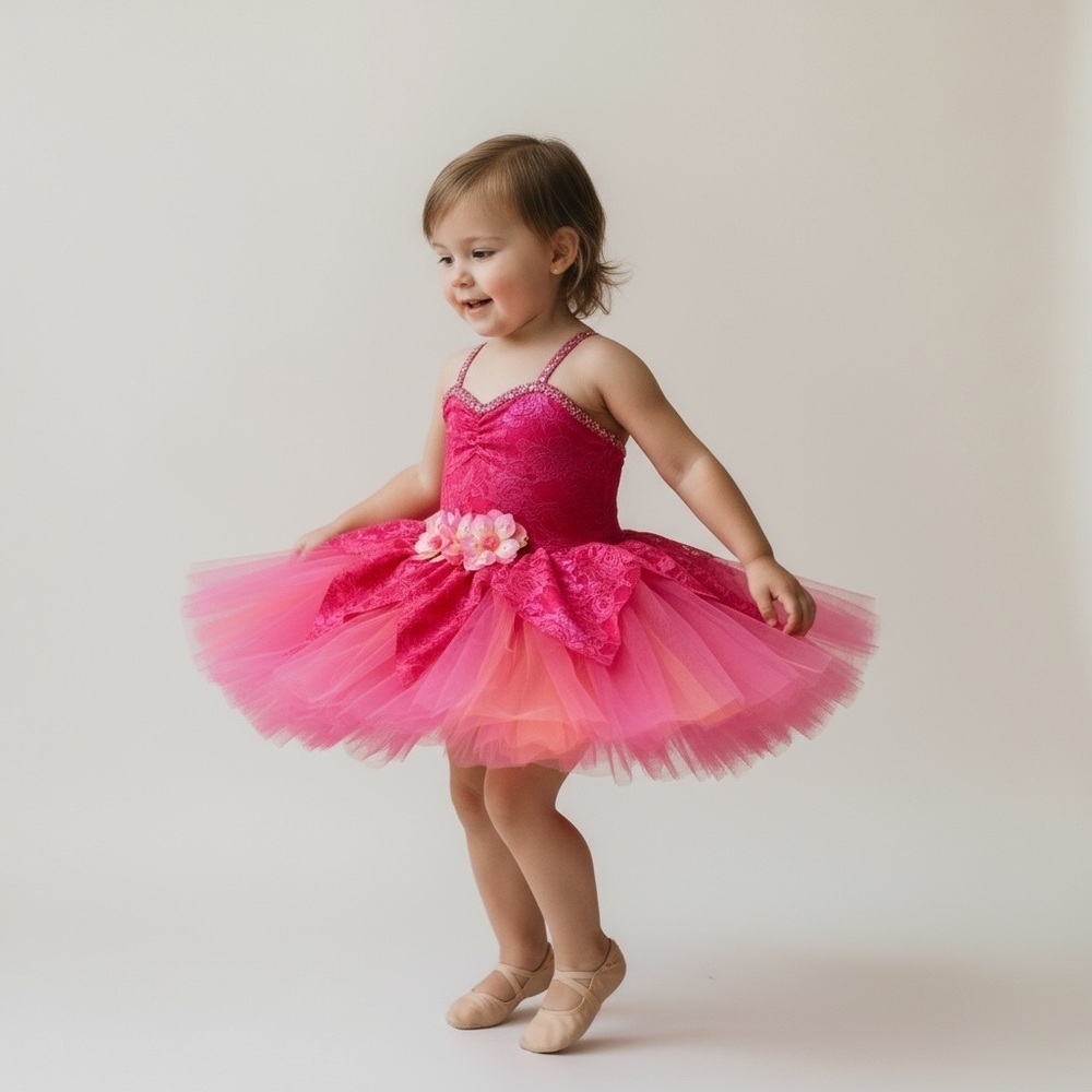 Girls Beautiful pink fairy floral dress dance costume / tutu